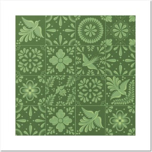 Light Green Talavera Tile Pattern by Akbaly Posters and Art